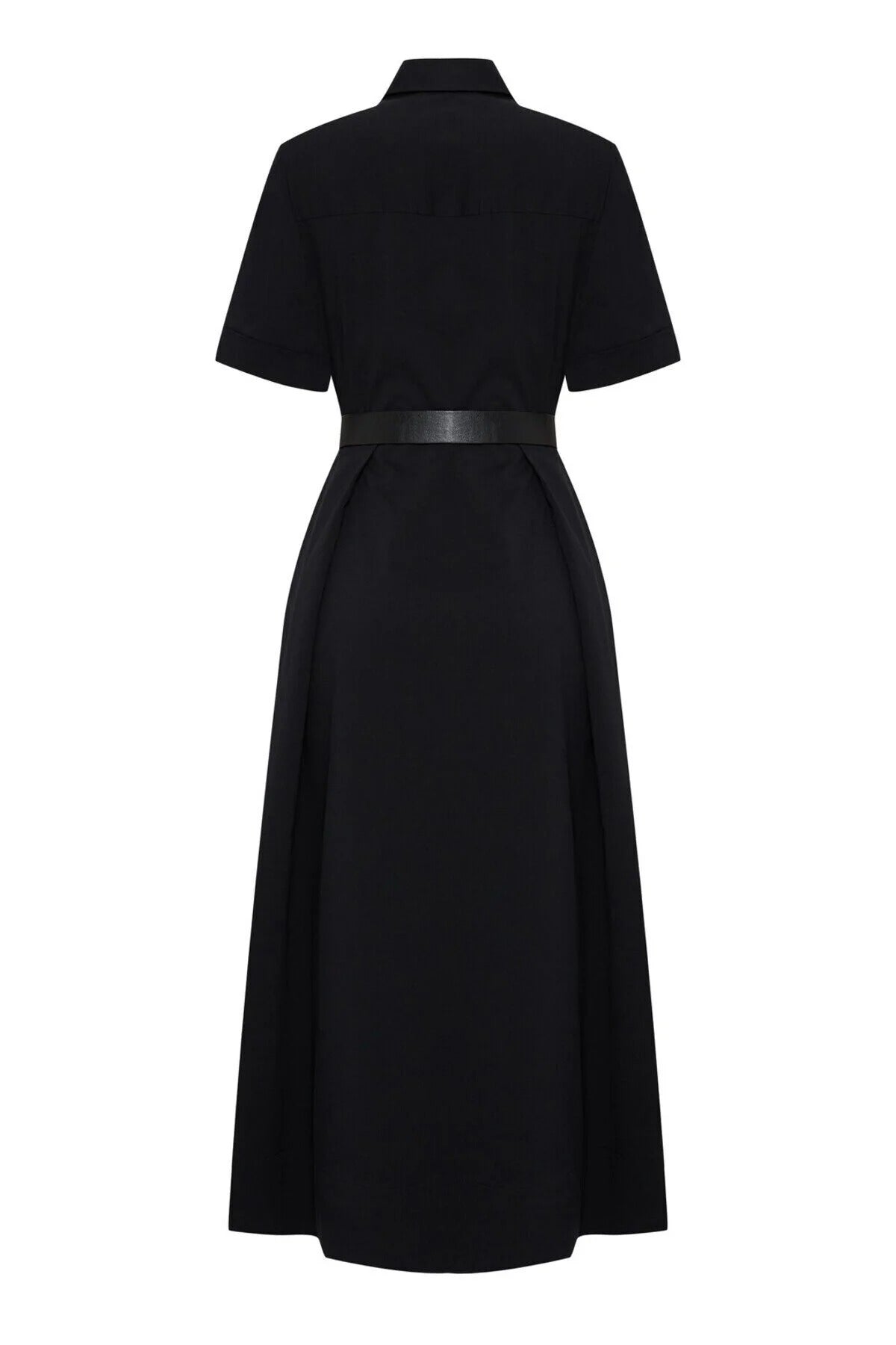 Lilah Classic Collar Belted Dress - BLACK