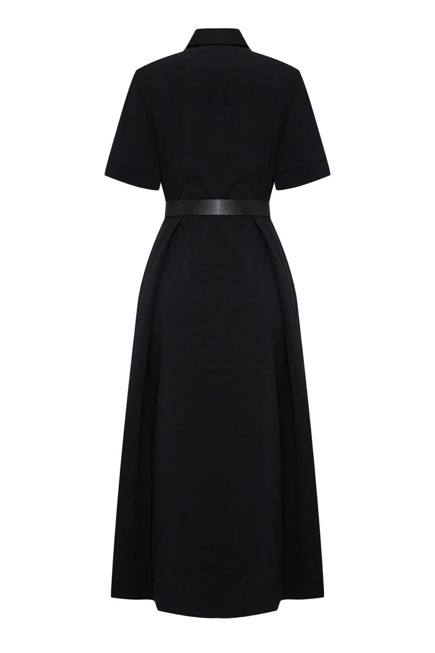 Lilah Classic Collar Belted Dress - BLACK