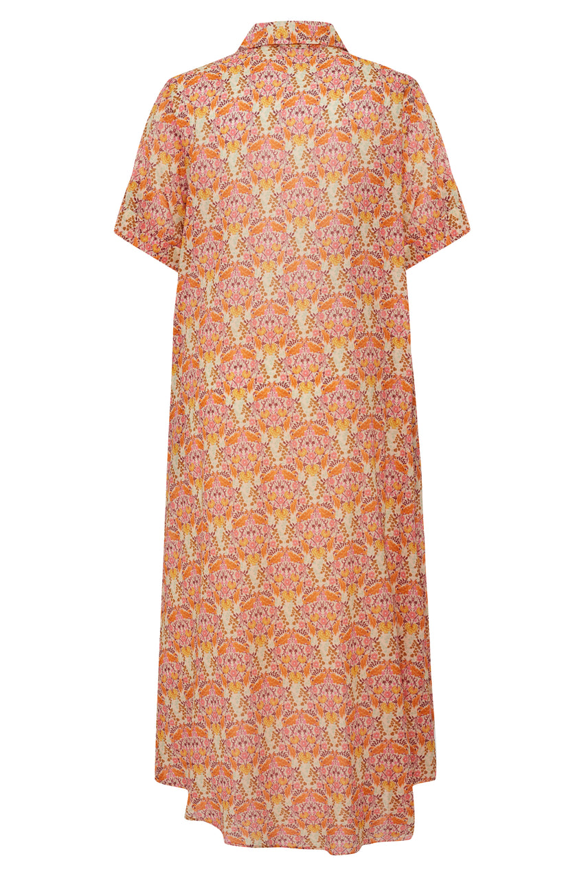 Shirt Collar Midi Dress - Multi Color