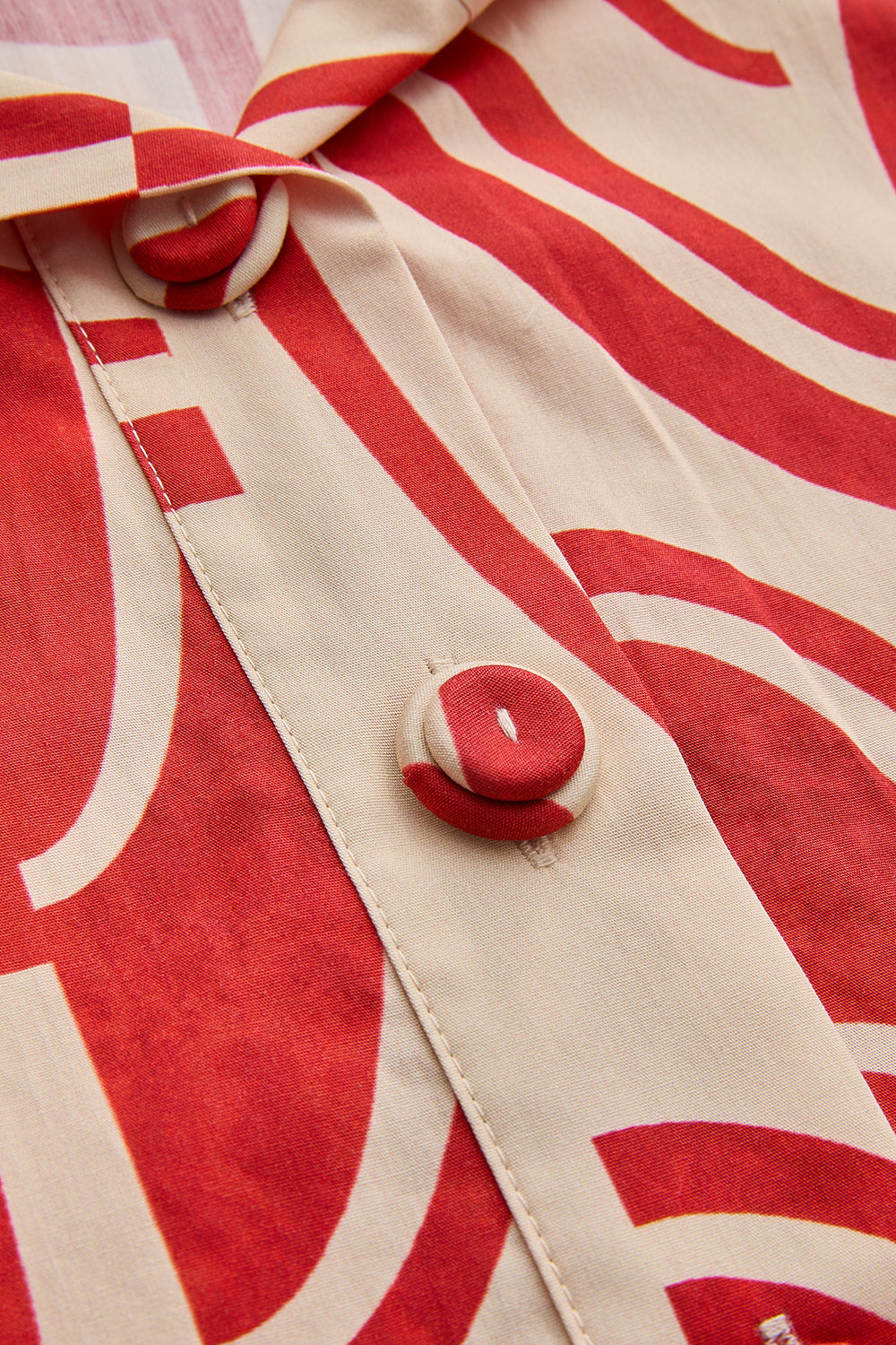 Rachel Abstract Print Belted Shirt Dress - RED