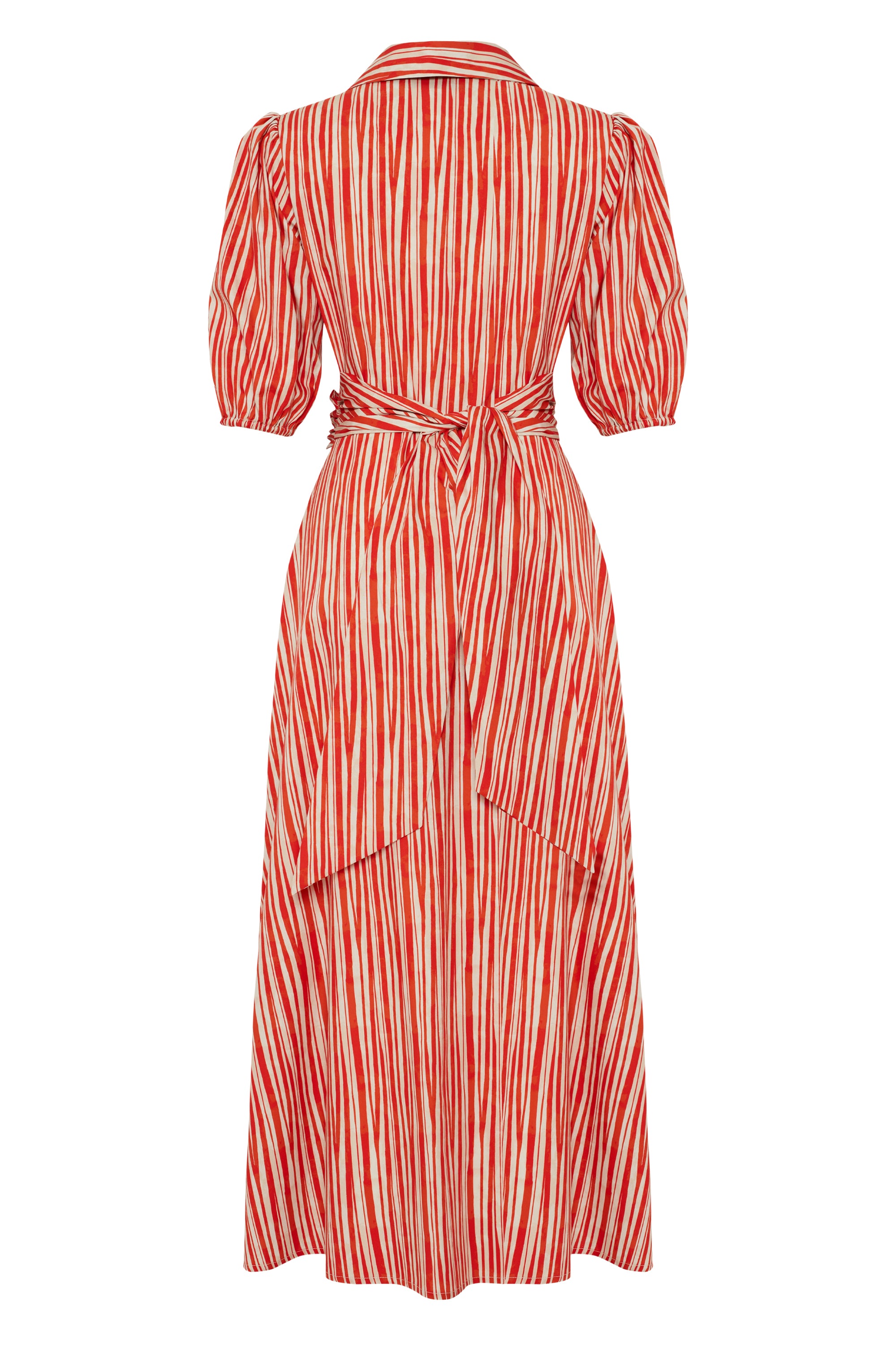 Kali Striped Tie-Waist Midi Shirt Dress - RED