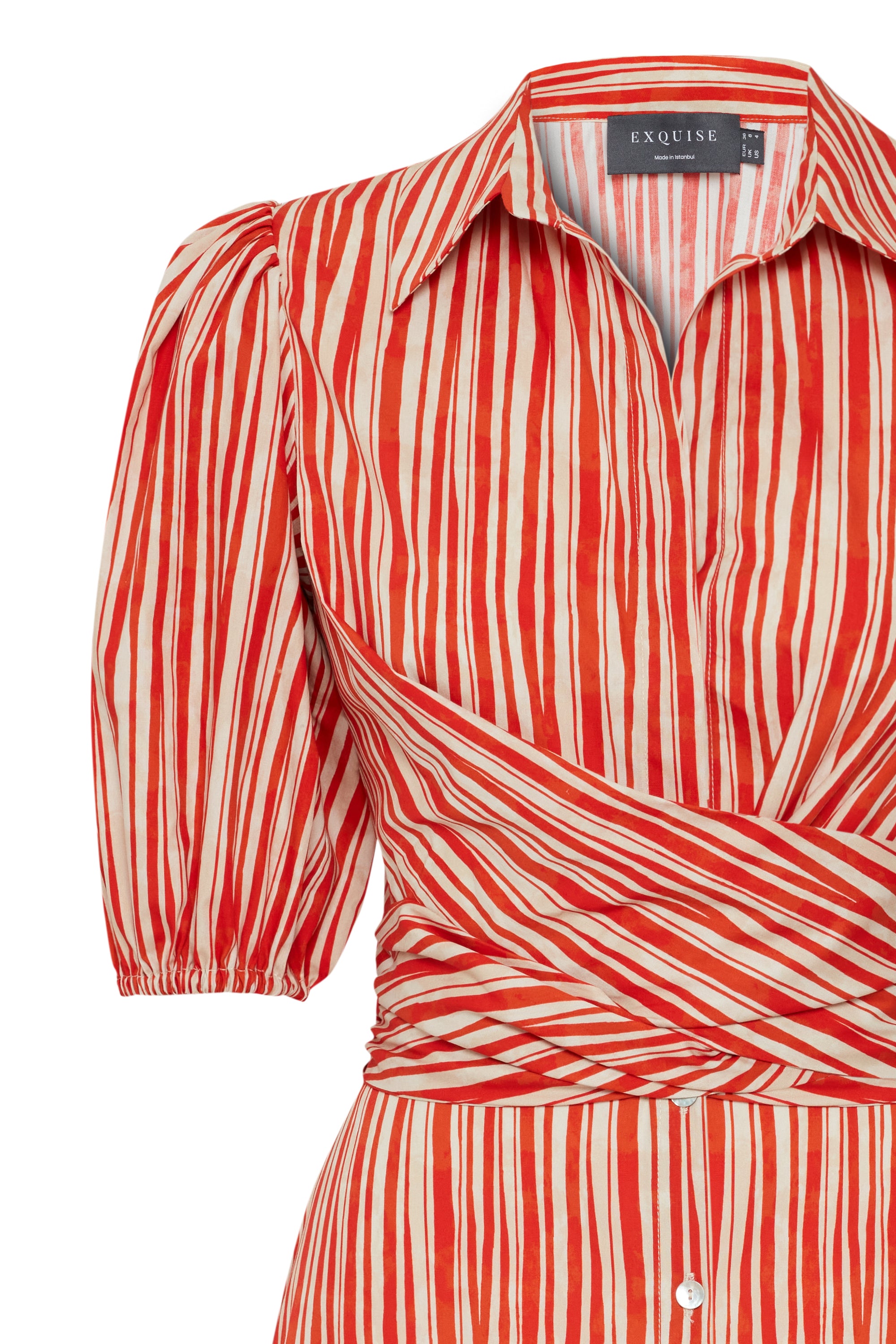 Kali Striped Tie-Waist Midi Shirt Dress - RED
