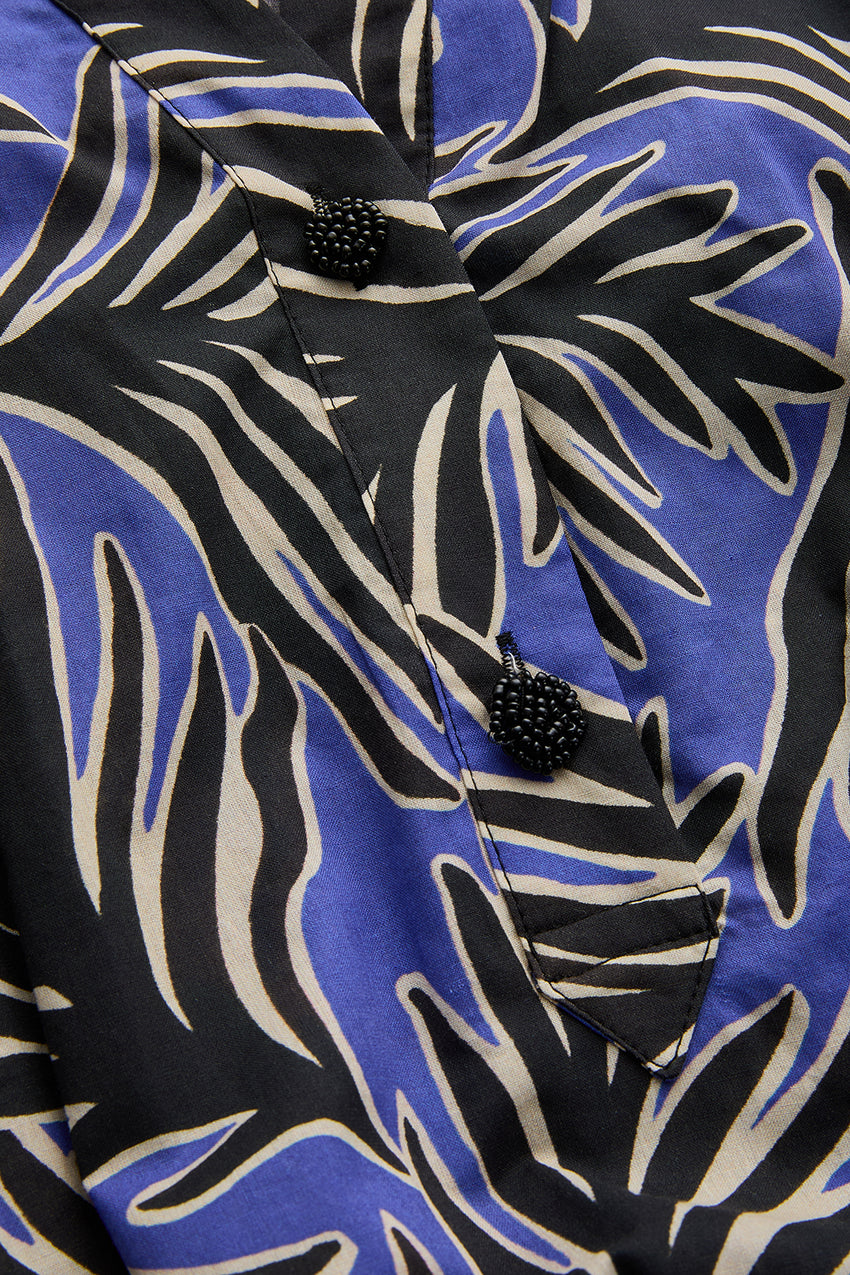 Regular Leaf Print Drawstring Cotton Mini Dress - Multi Color