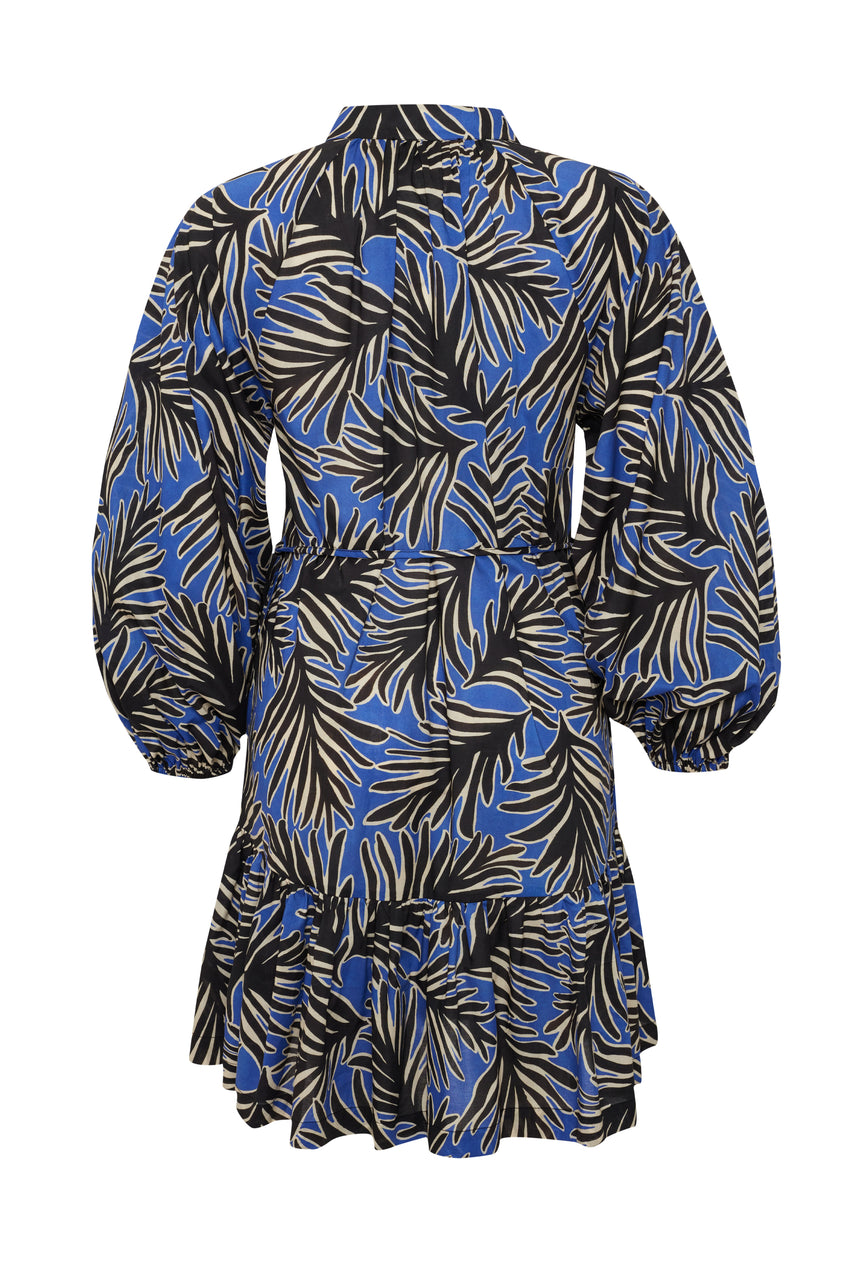 Regular Leaf Print Drawstring Cotton Mini Dress - Multi Color