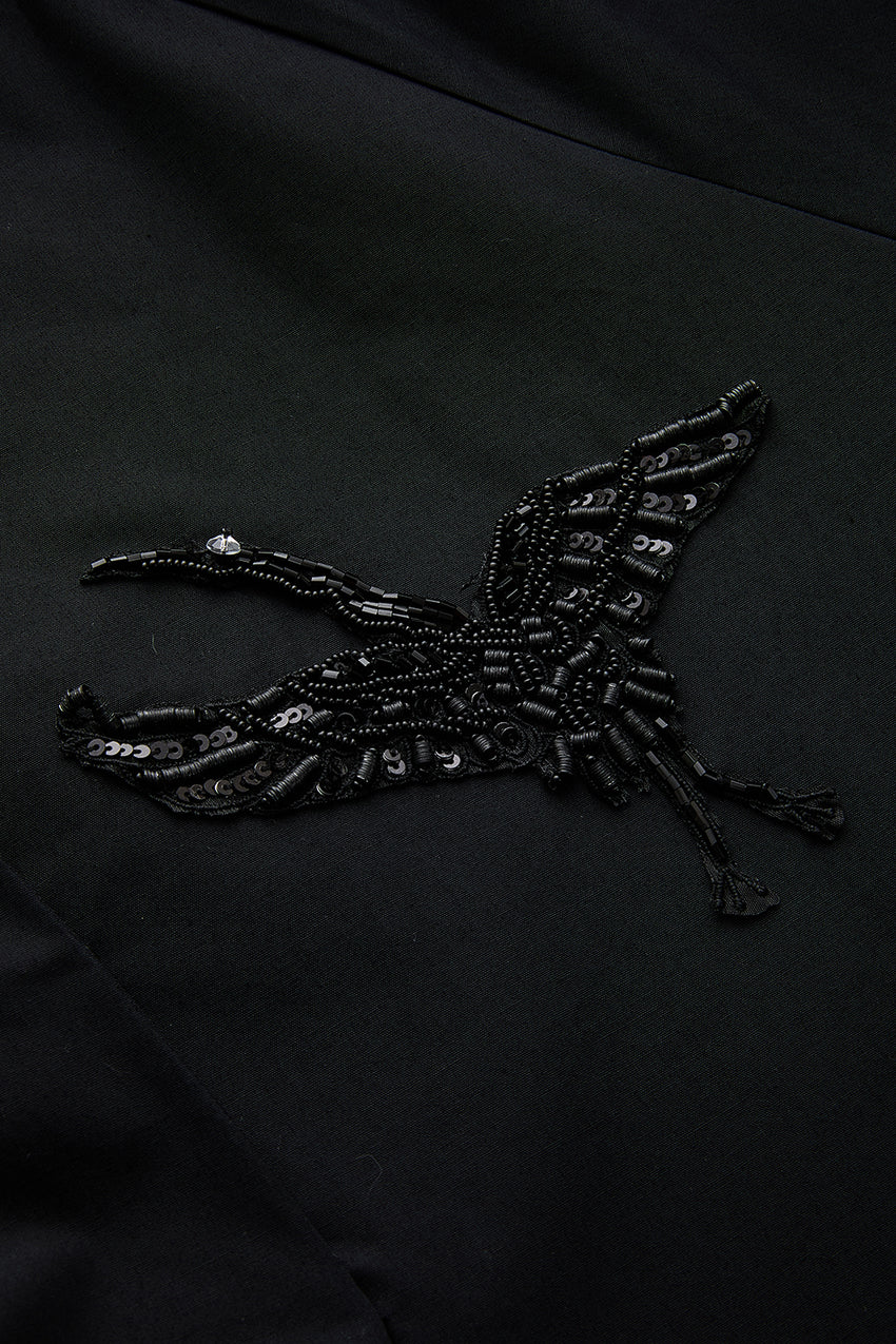 Regular Graceful Sheer-Sleeve Wrap Dress - Black