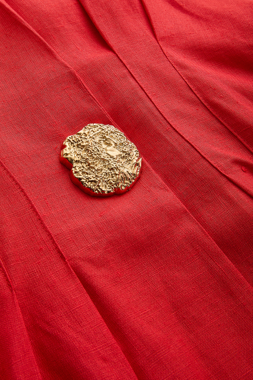 Regular Fit Shirt Collar Dress - Red