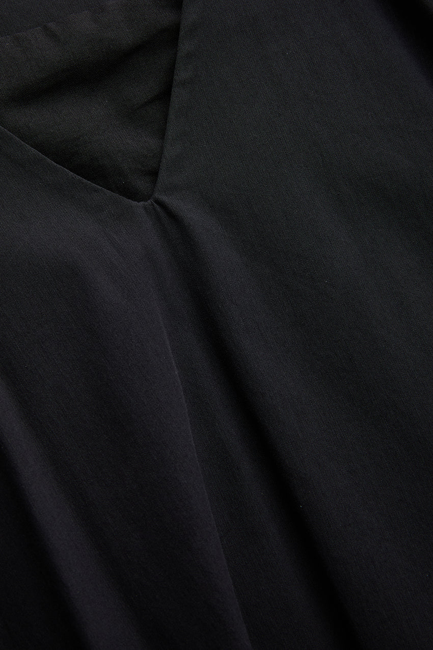 Sabrina V-Neck Belted Cotton Midi Dress - BLACK