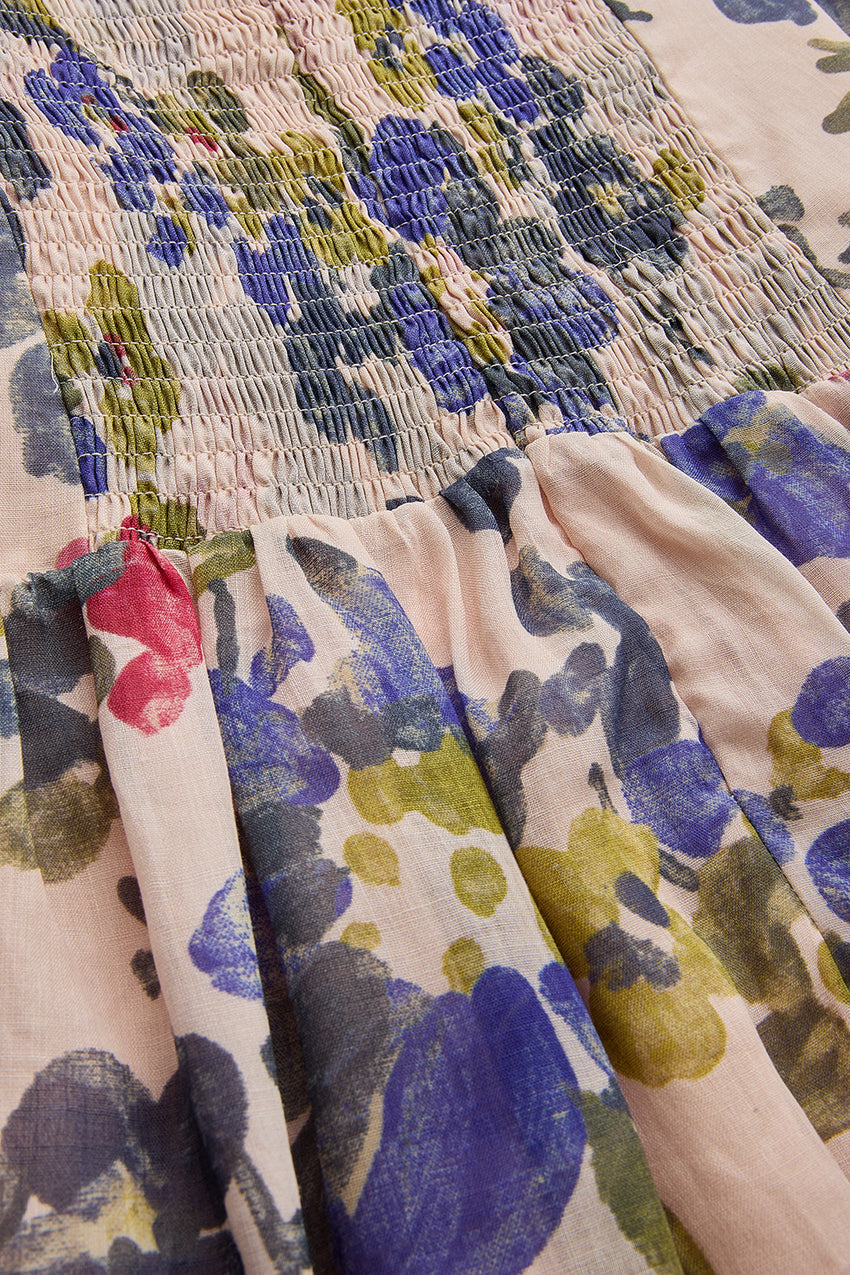 Regular Strapless Floral Midi Dress with Belt - Multi Color