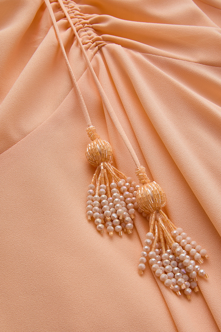 Regular V-Neck Ruched Sleeveless Midi Dress - Yellow