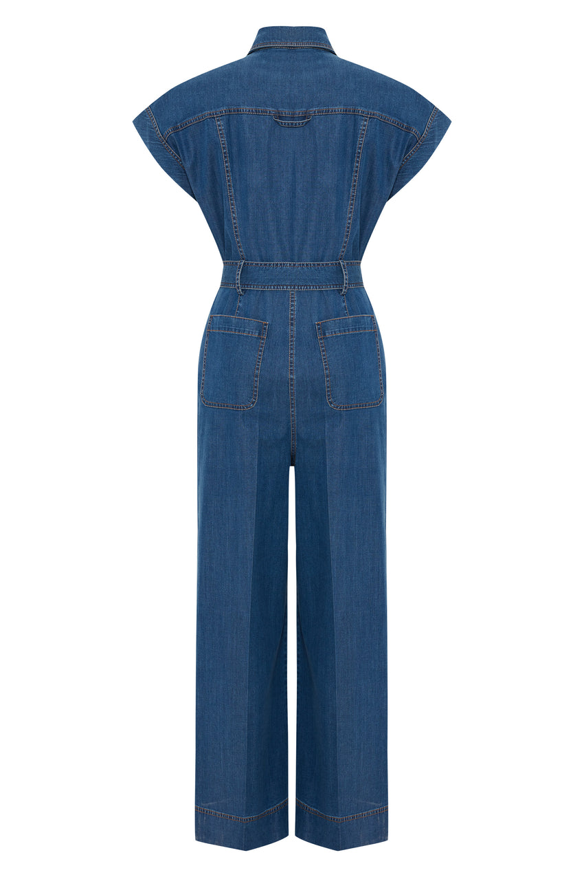 Regular Wide-Leg Lyocell Jumpsuit - Blue