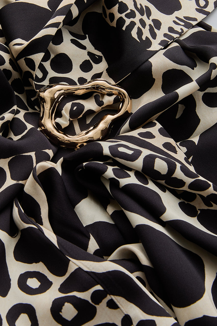 Regular Patterned Jumpsuit with Belt - Black