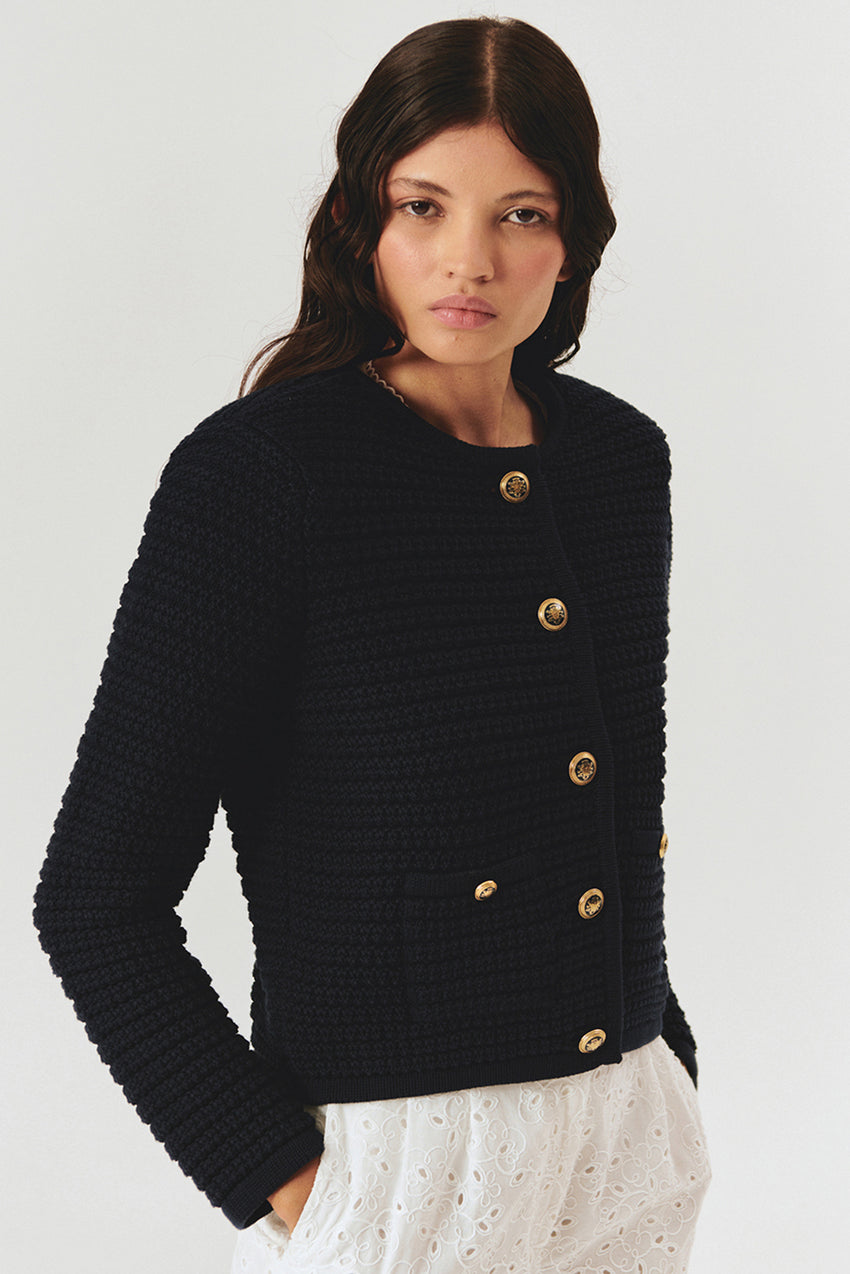 Regular Essential Lightweight Knit Cardigan - Navy