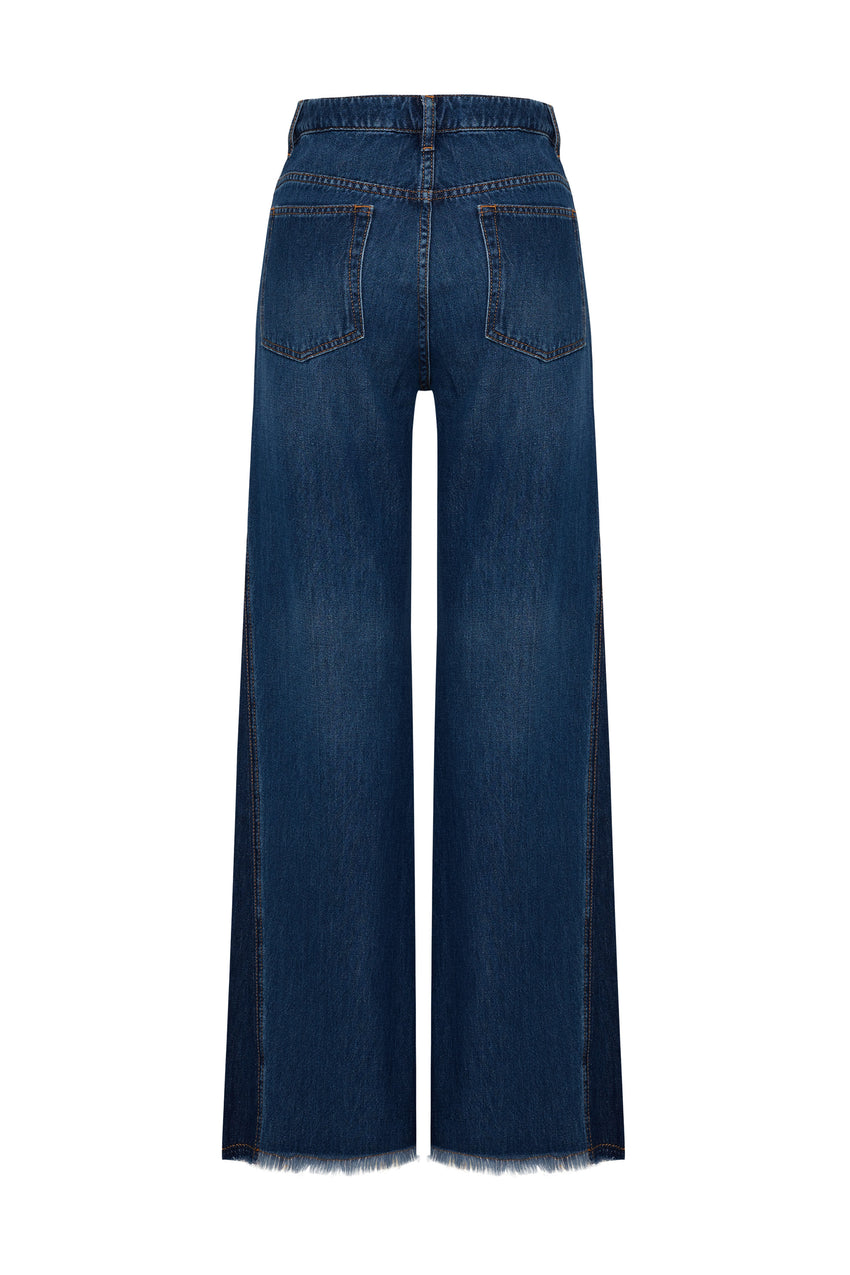 Regular Raw Hem Wide-Leg Denim - Blue