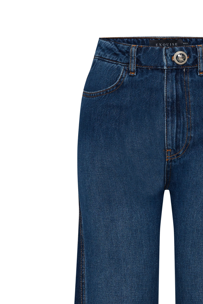 Regular Raw Hem Wide-Leg Denim - Blue