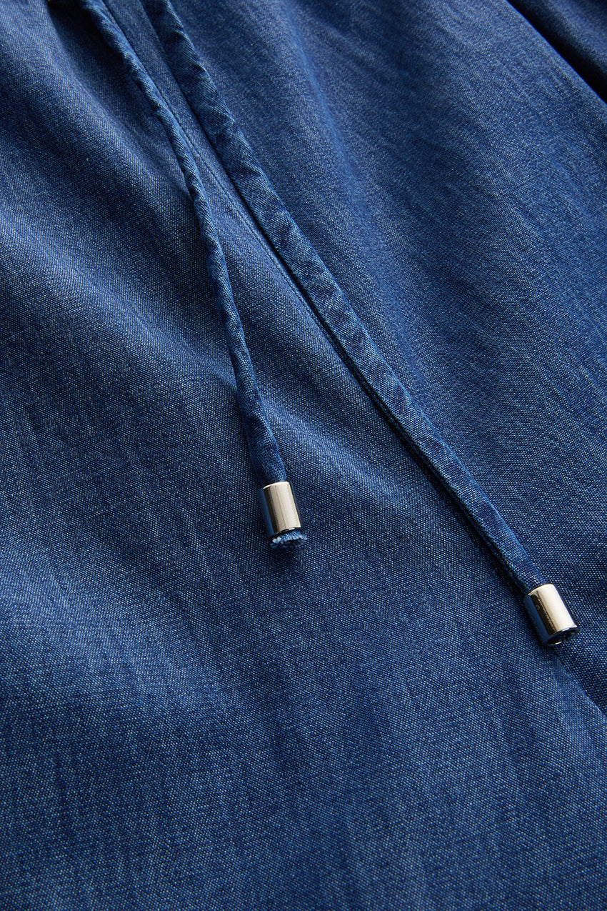 Regular Indigo Drawstring Palazzo Pants - Blue