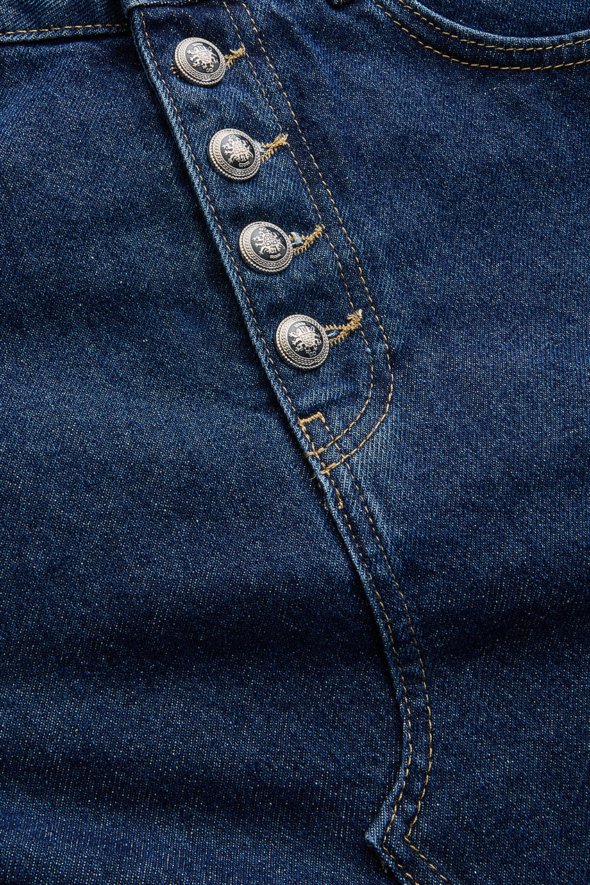 Regular Structured High-Waist Denim Skirt - Blue