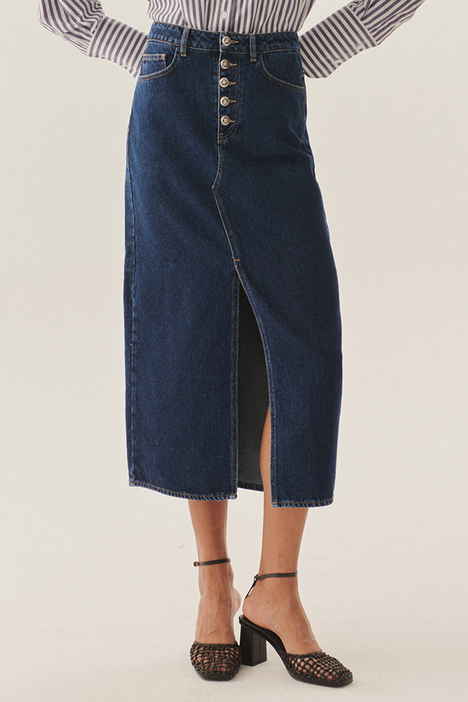 Regular Structured High-Waist Denim Skirt - Blue