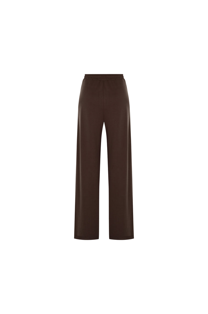 Regular Fit Wide Leg Knit Pants - Brown