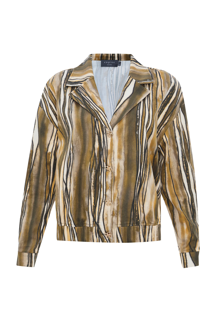 Regular Open Collar Striped Jacket - Multi Color