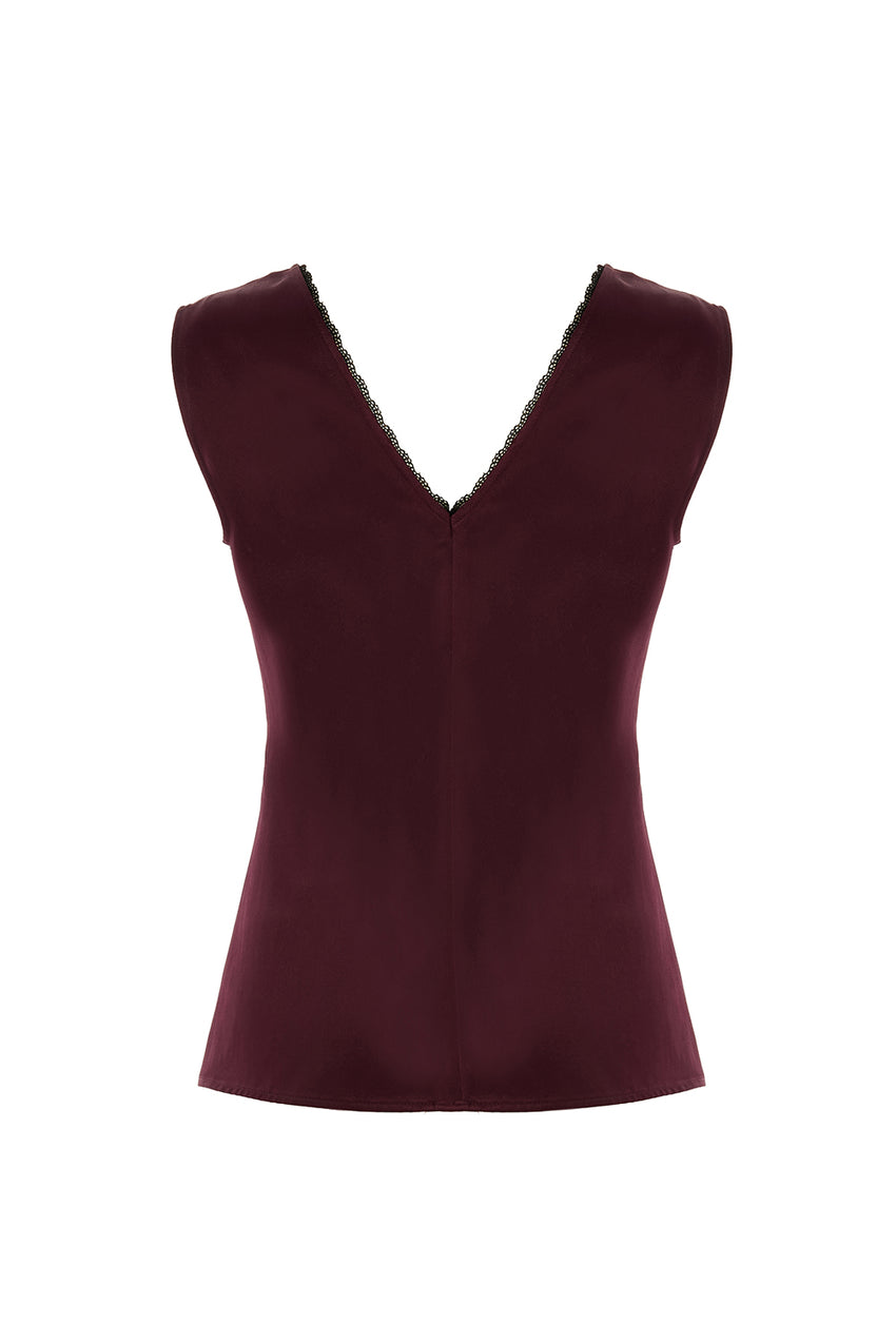 V Neck Slim Fit Satin Look Cherry Blouse Cherry Blouse