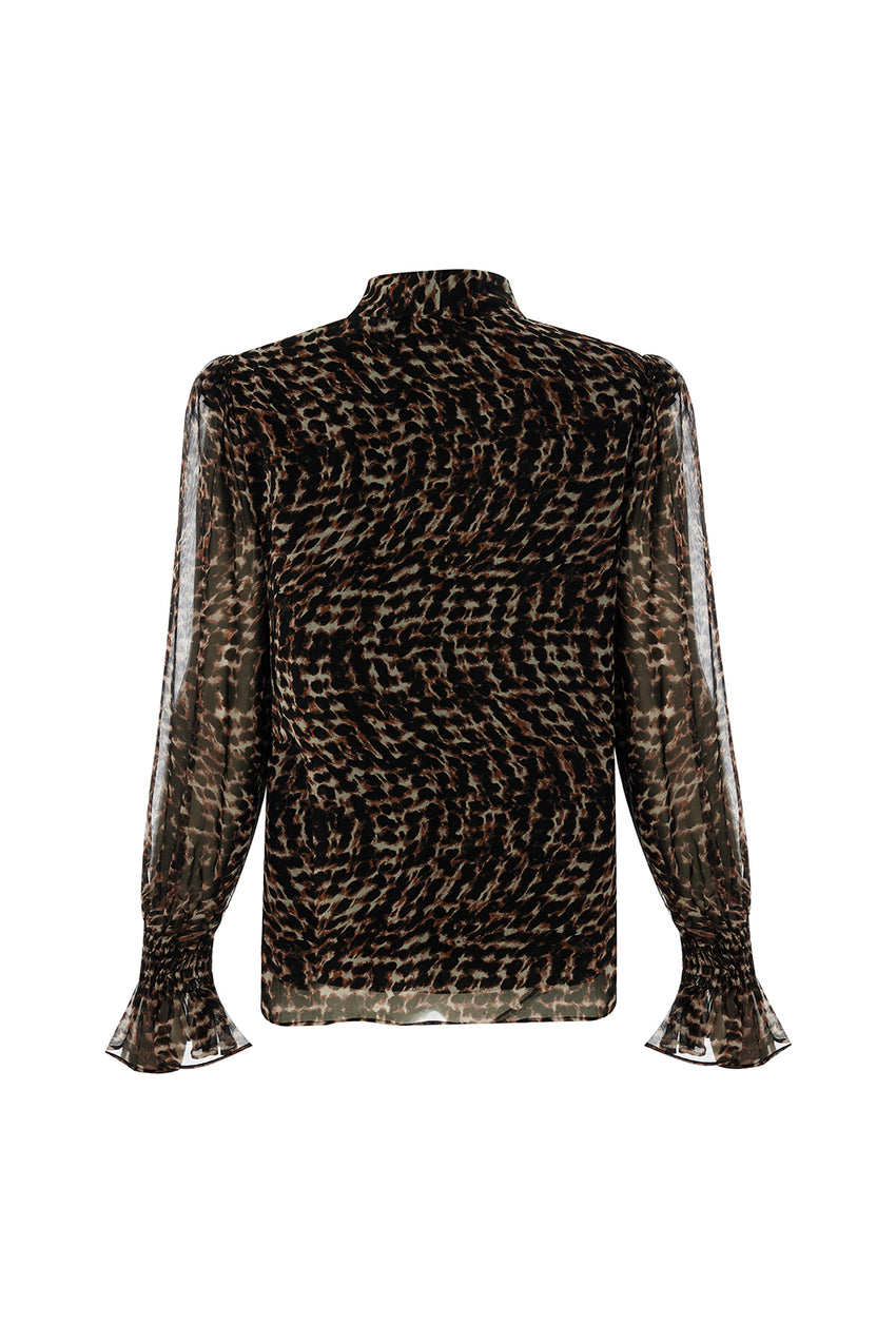 Regular Fit High Neck Chiffon Blouse - Multi Color