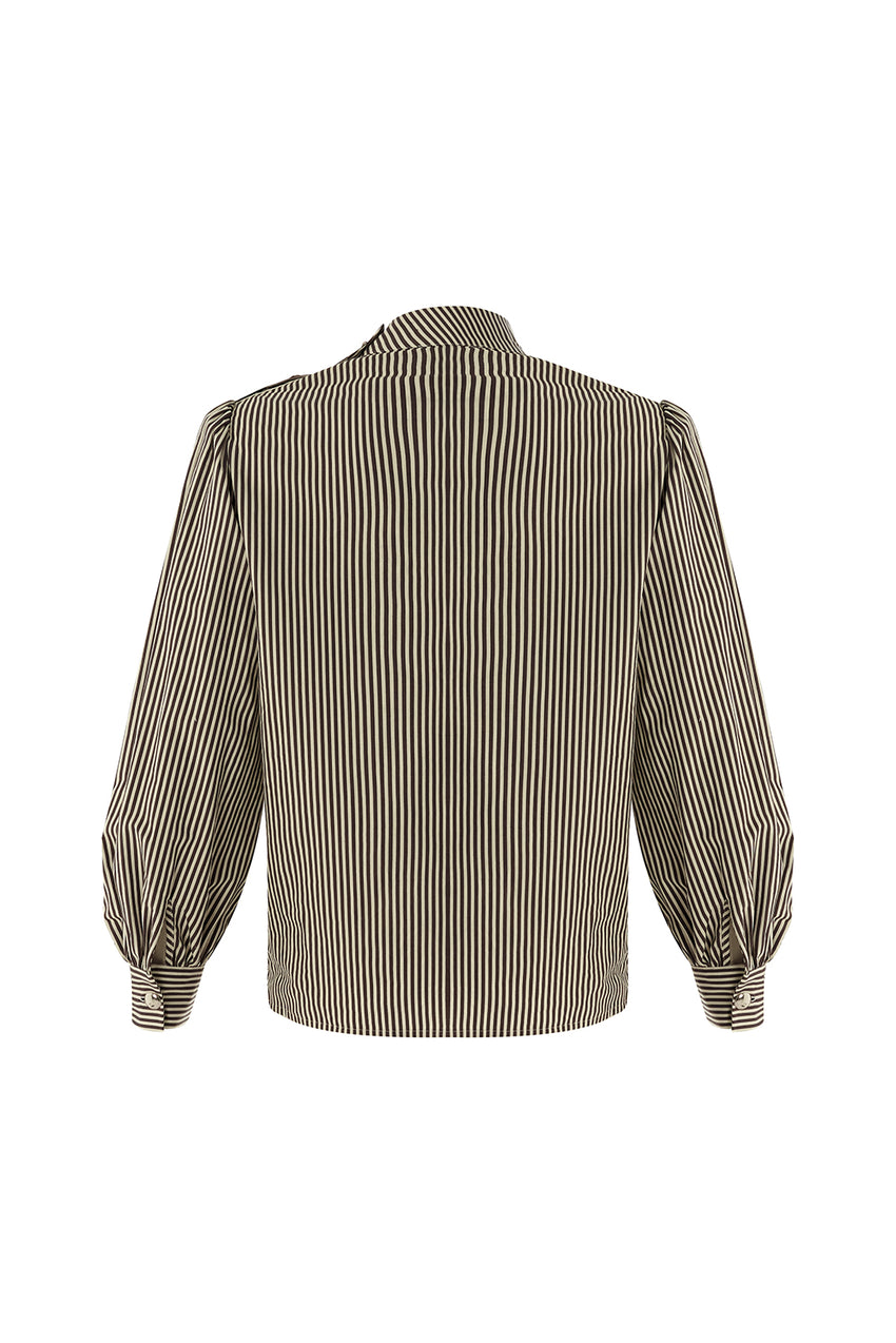 Regular Fit High Neck Cotton Blouse - Brown