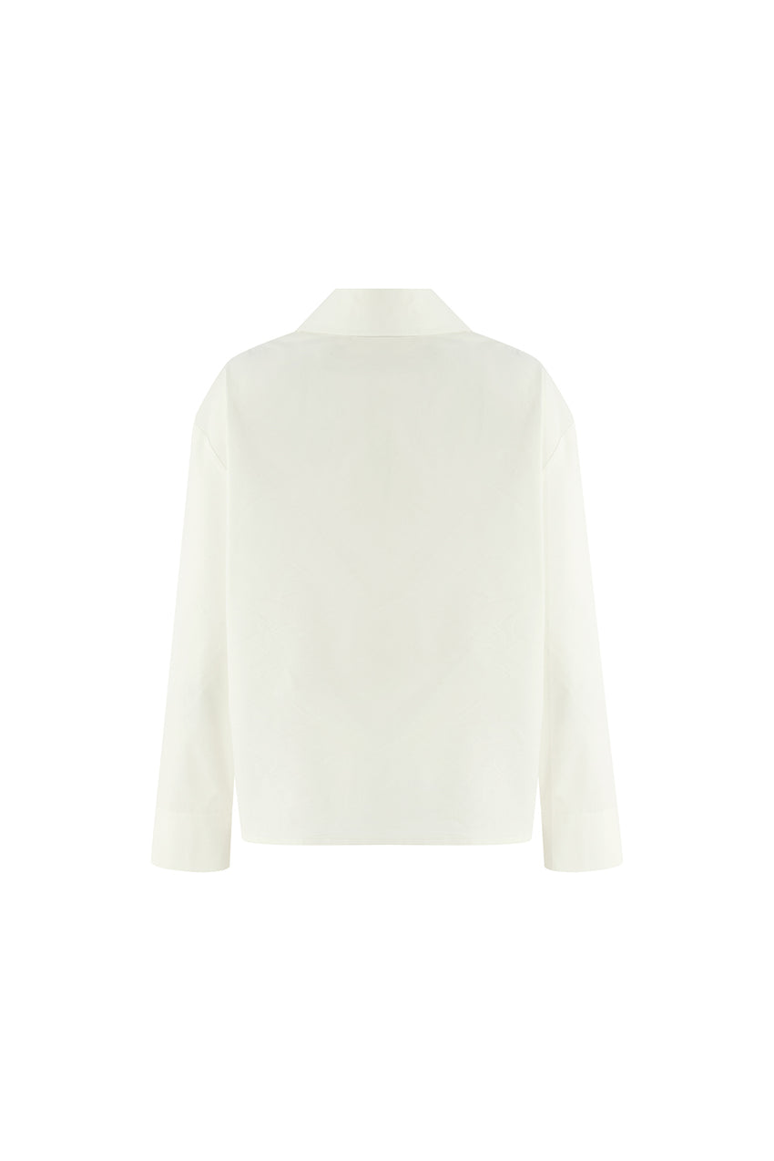 Oversize Shirt Collar Long Sleeve Blouse - Ecru