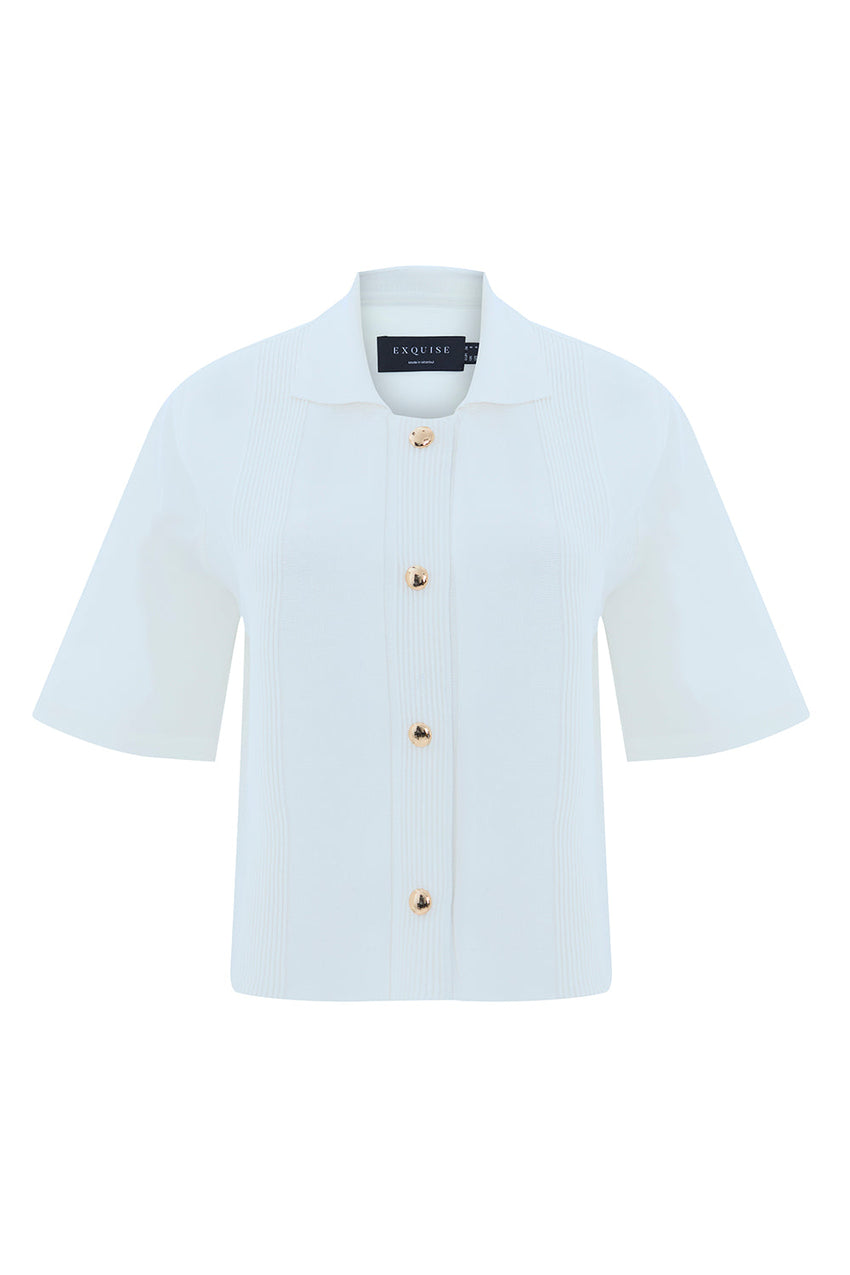 Short Sleeve Knit Trim Poplin Regular Shirt Bone