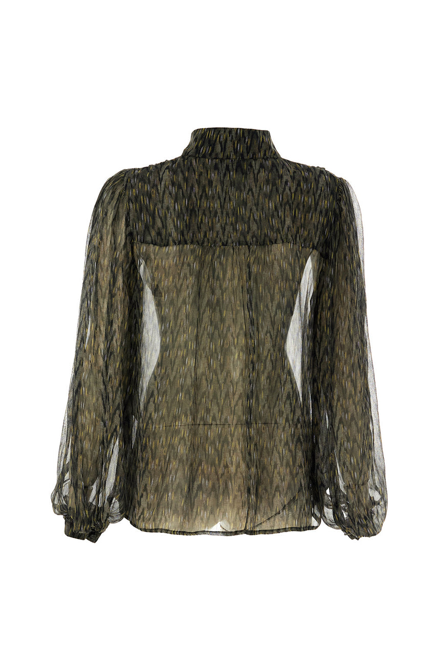 Kamiyah Multi-Color Mandarin-Collar Long-Sleeve Blouse