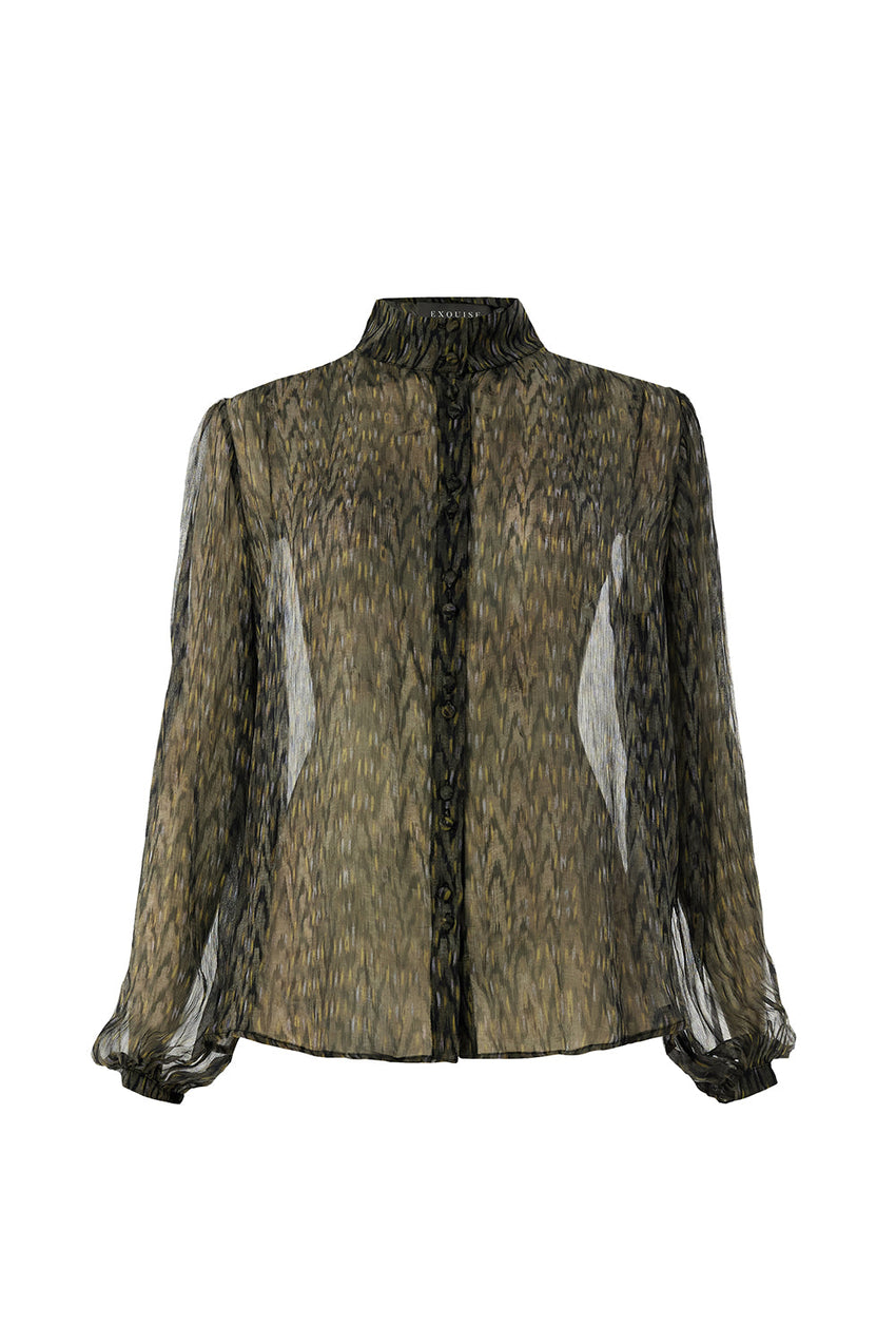 Kamiyah Multi-Color Mandarin-Collar Long-Sleeve Blouse