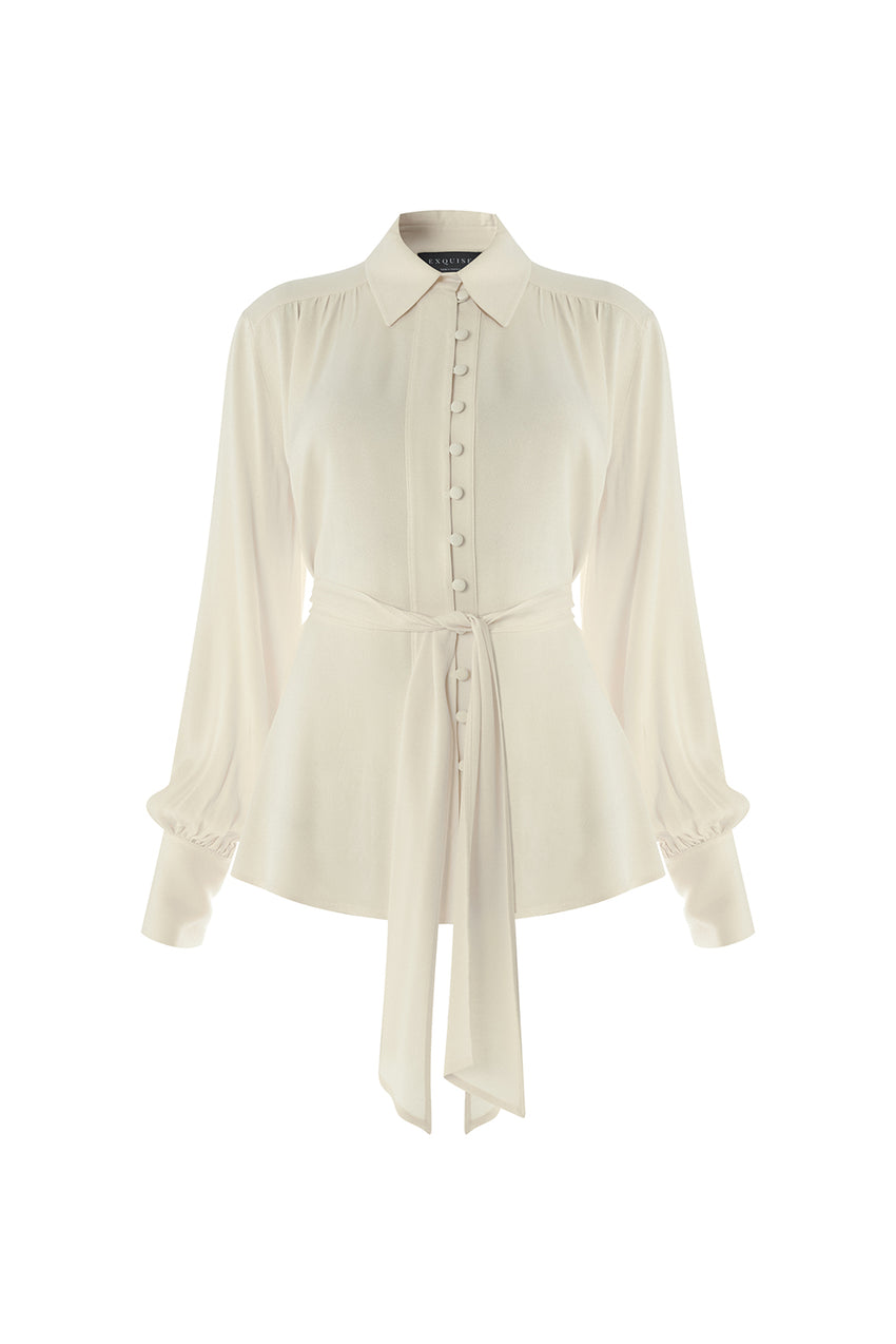 Regular Shirt Collar Long Sleeve Shirt - Ecru