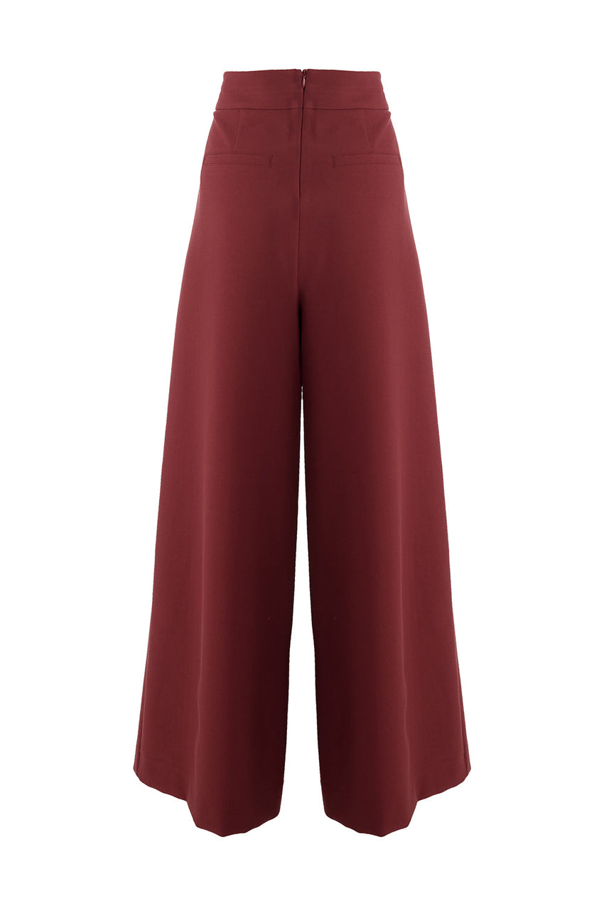 Irene Brown Wide-Leg Back-Pocketed Pants