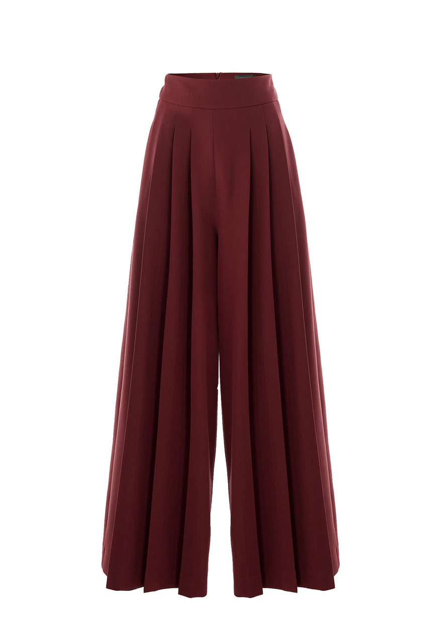 Irene Brown Wide-Leg Back-Pocketed Pants