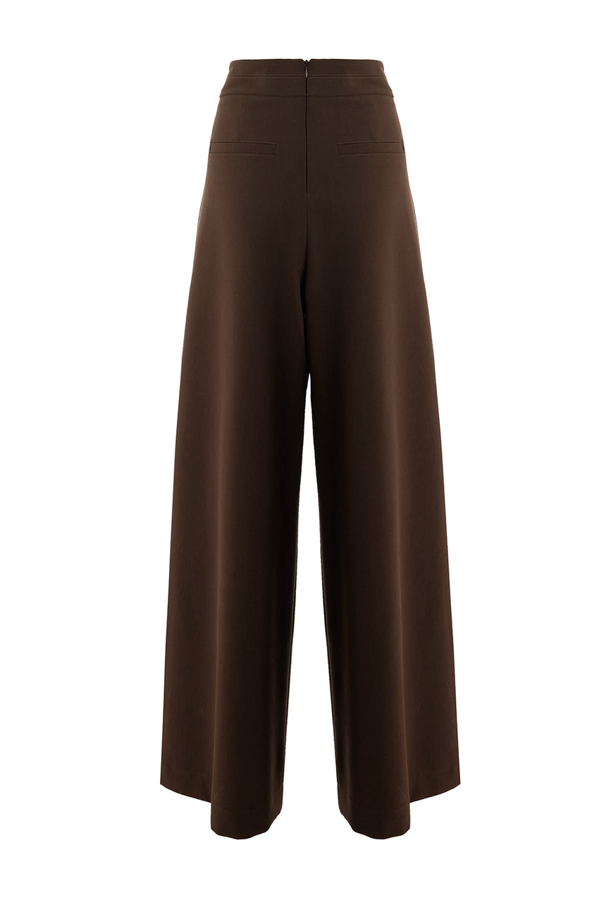 Wide-Leg Back-Pocketed Pants - Brown