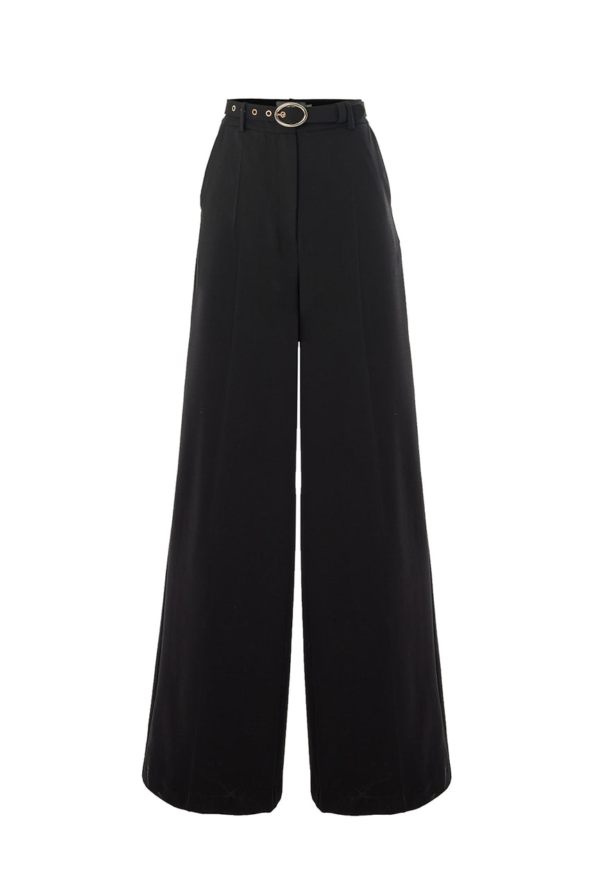 Regular Fit Wide Leg Pocketed Pants - Black