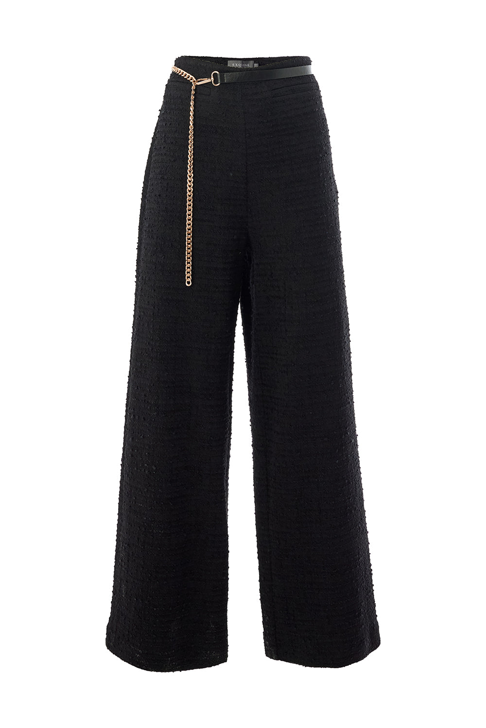 Regular Textured Zip-Waist Pocketed Pants - Black