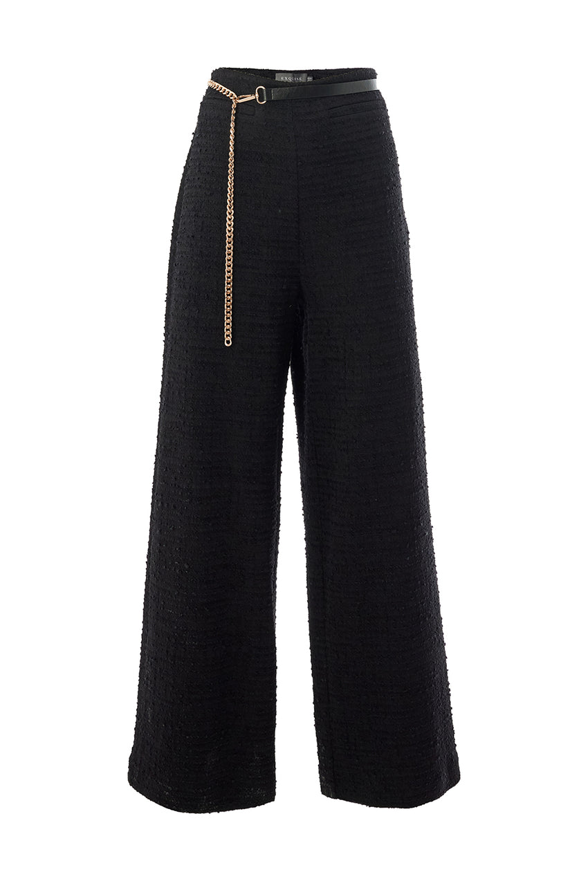 Regular Textured Zip-Waist Pocketed Pants - Black