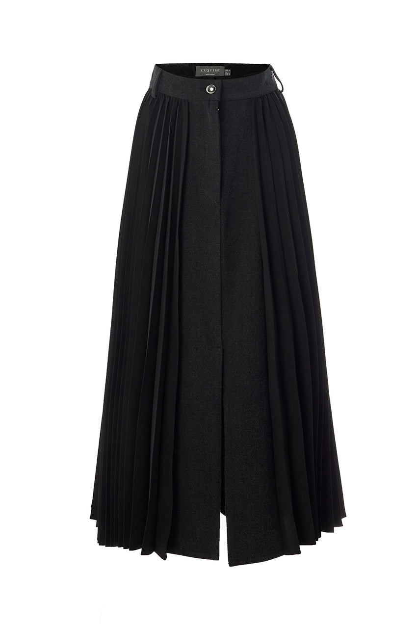 Regular Pleated Maxi Skirt - Black