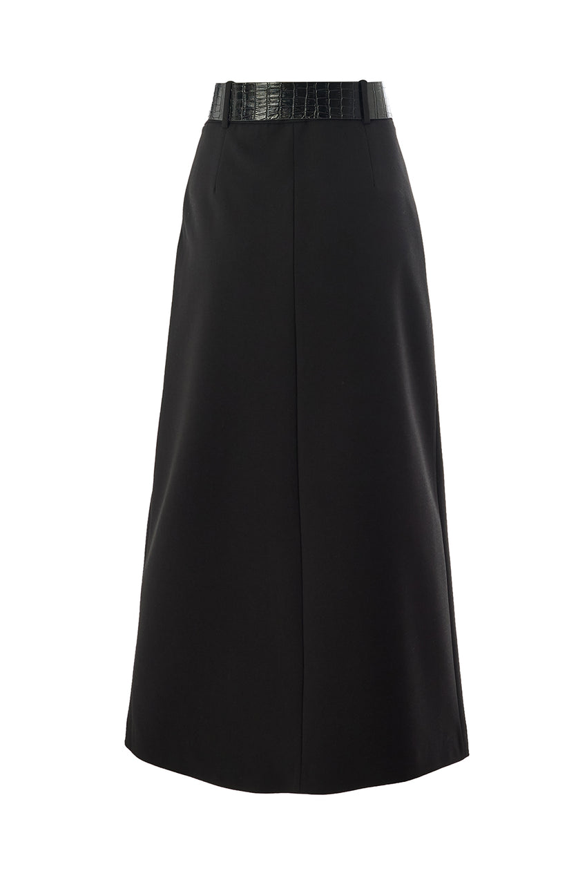 Belted Pocketed Skirt - Black