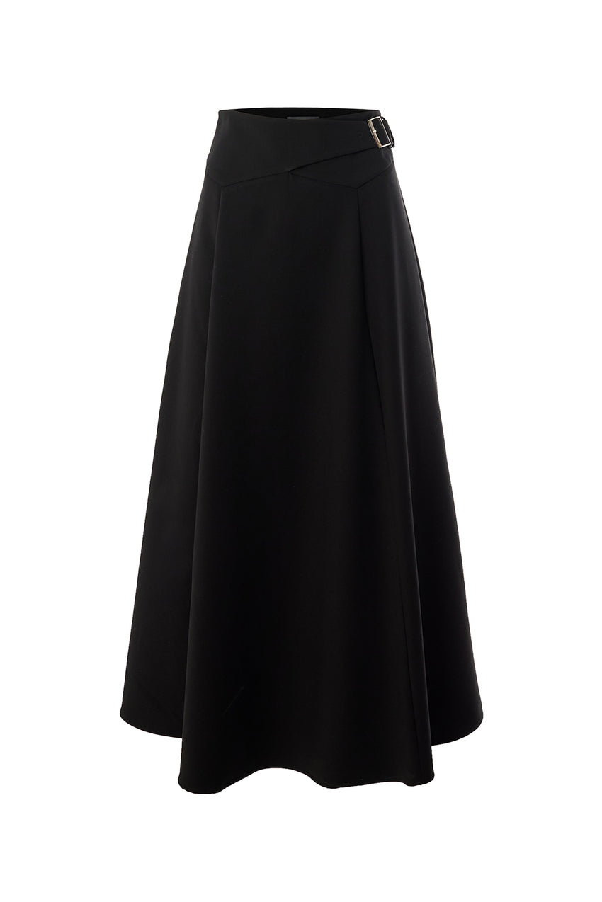 Regular Flared Midi Skirt - Black
