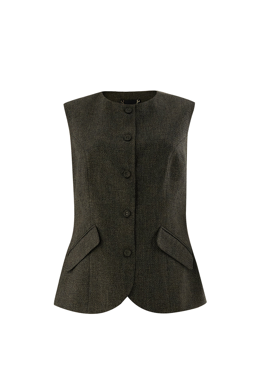 Regular Crew Neck Sleeveless Vest - Grey