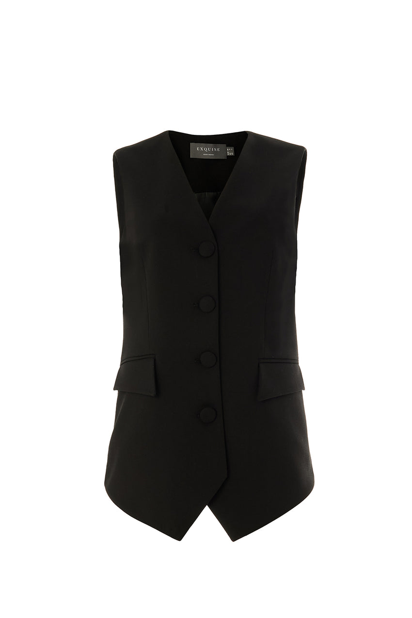 Regular V-Neck Vest - Black