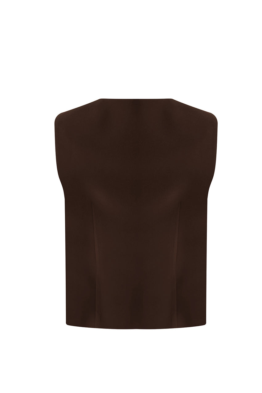 Regular V-Neck Sleeveless Vest - Brown