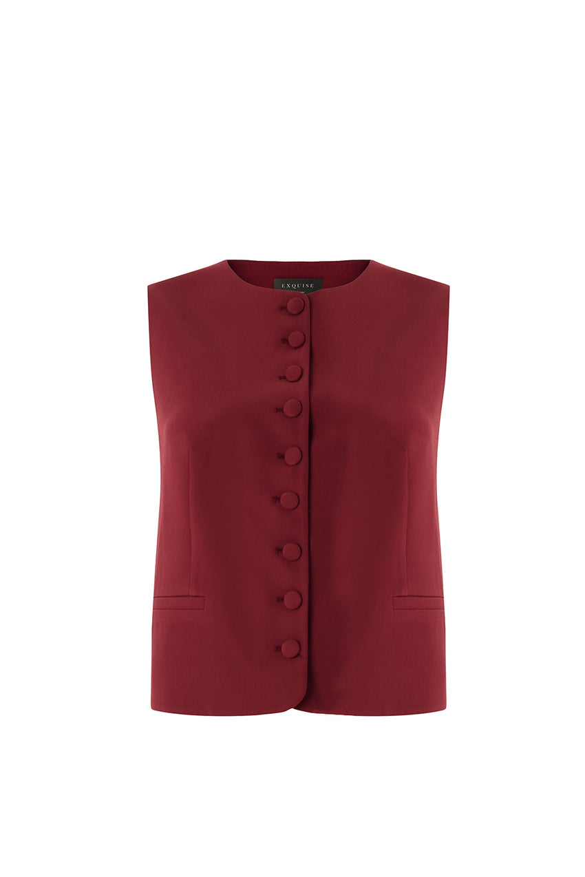 Regular V-Neck Sleeveless Vest - Red