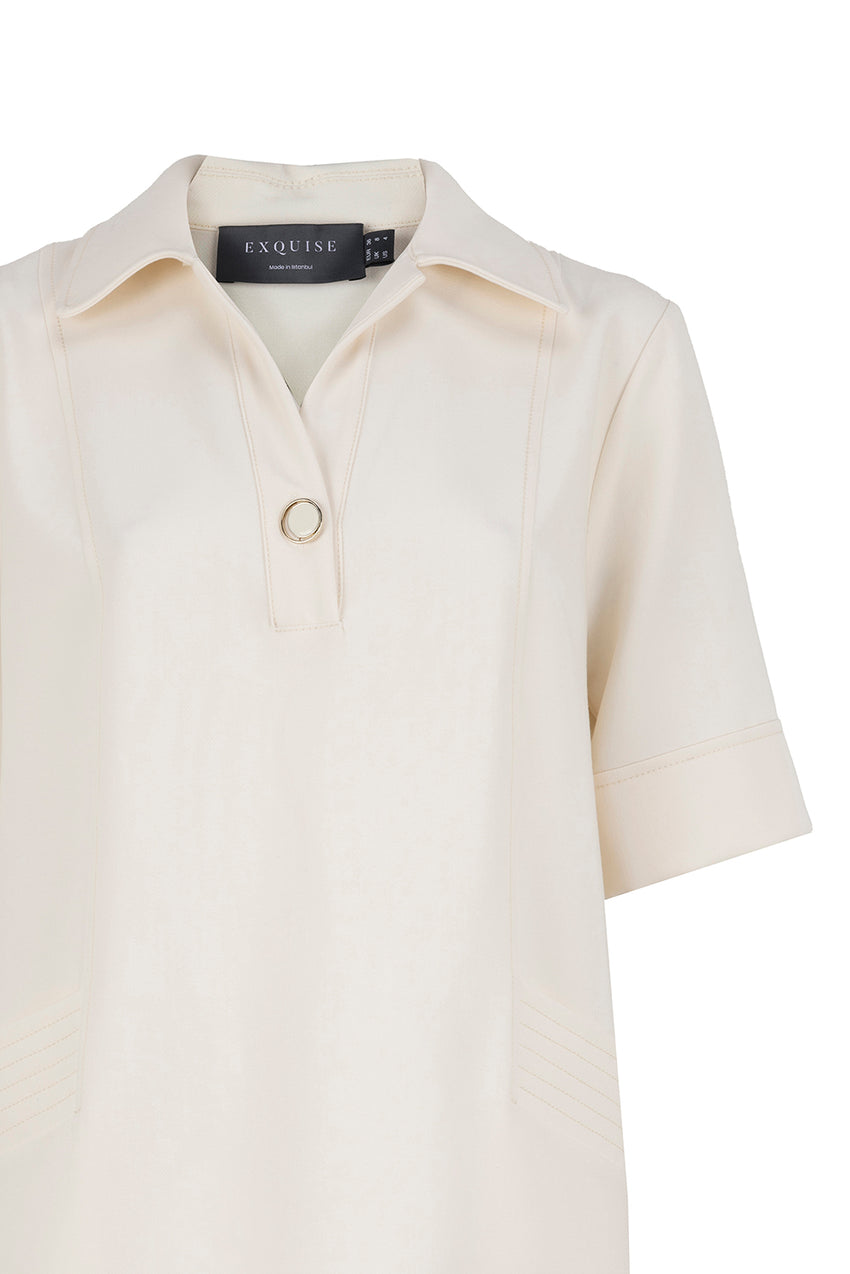 Regular Short Sleeve Shirt Dress - Ecru