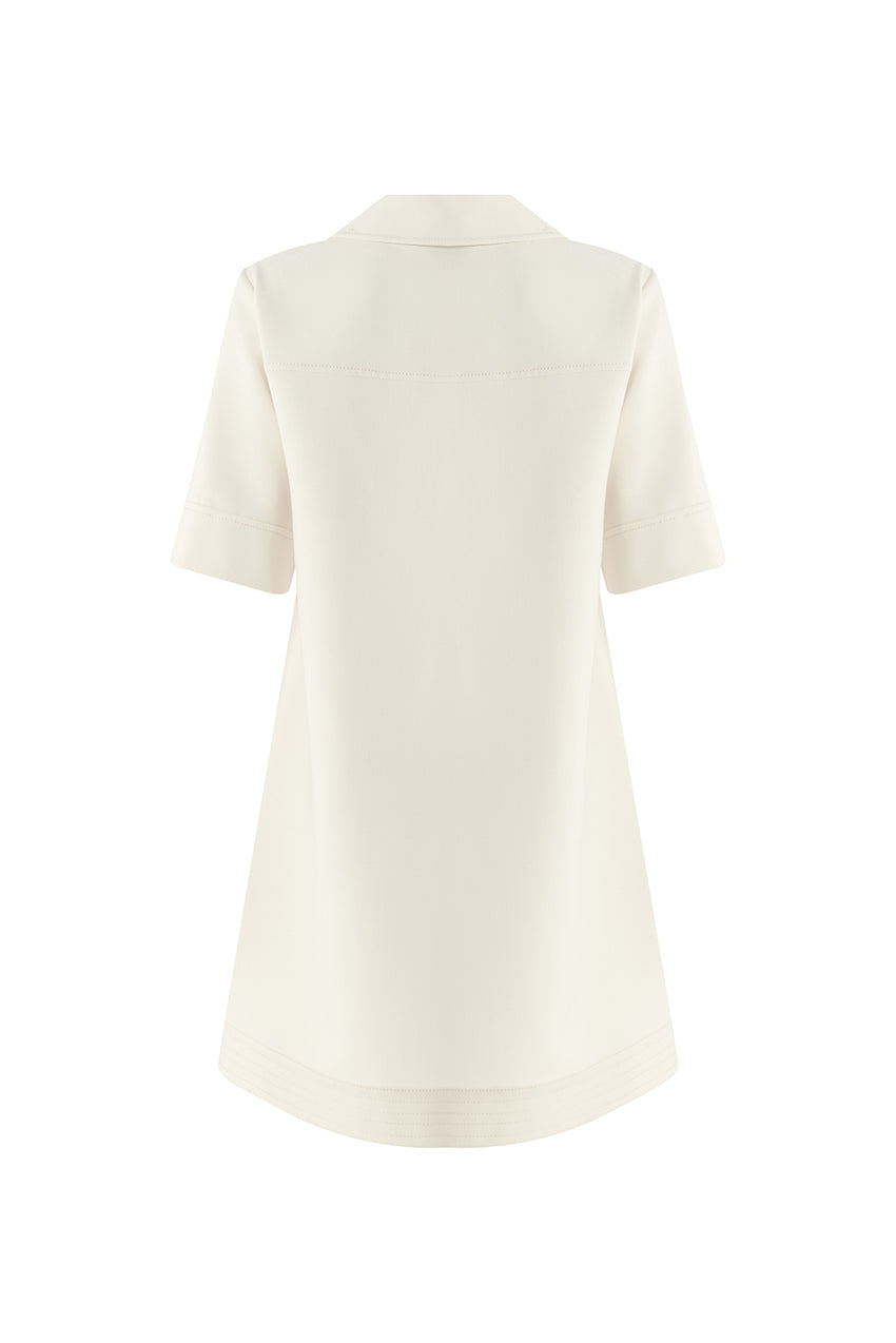 Regular Short Sleeve Shirt Dress - Ecru