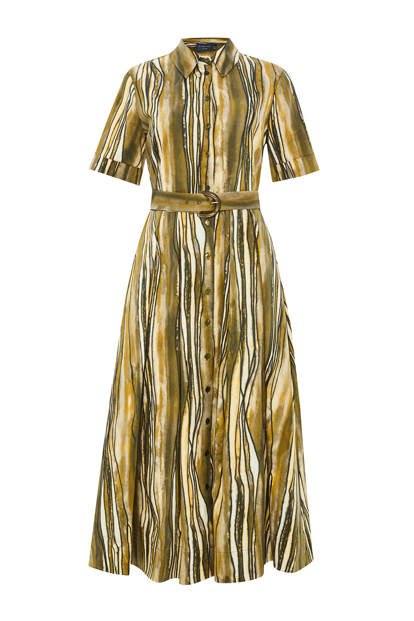 Regular Poplin Short Sleeve Shirt Dress - Multi Color