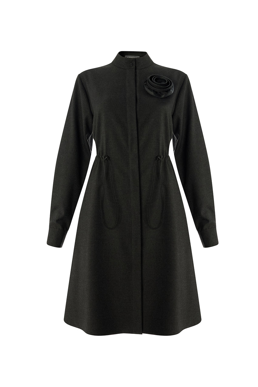 Regular Fit High Neck Long Sleeve Dress - Grey