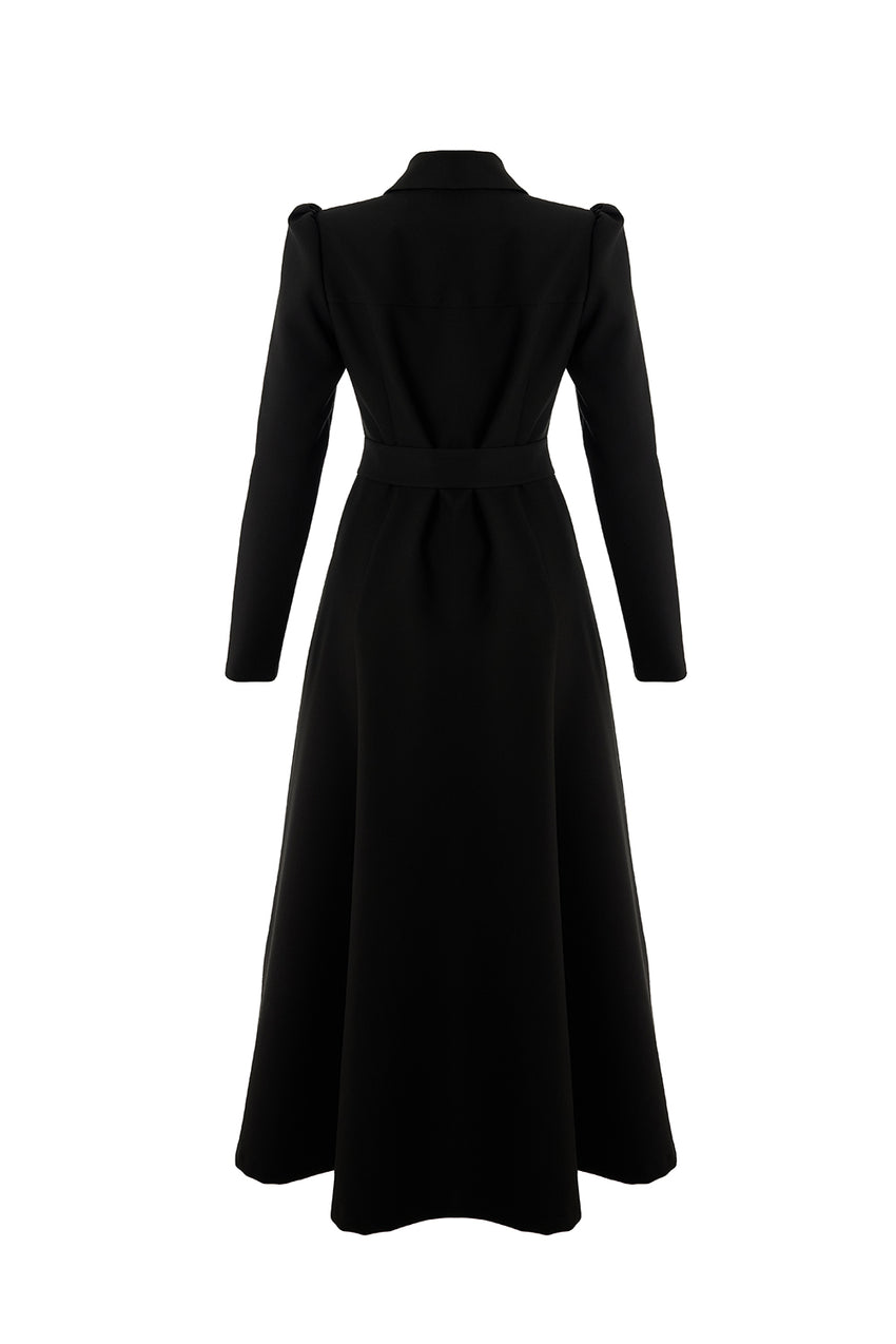 Slim Fit Belted Midi Dress - Black