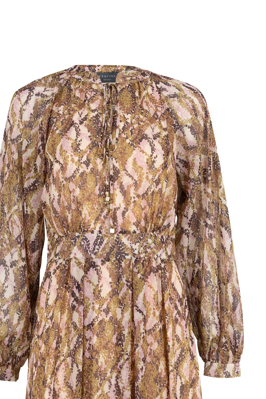 Regular Long Sleeve Chiffon Dress - Multi Color